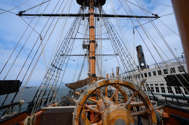 San Diego, CA - July 13: The HMS Surprise, the renowned 18th-century replica frigate that is docked next to the Star of India at the Maritime Museum of San Diego, will remain open to the public until August 1, 2027. The Surprise has been part of the museum's permanent fleet since 2004. (Nelvin C. Cepeda / The San Diego Union-Tribune)