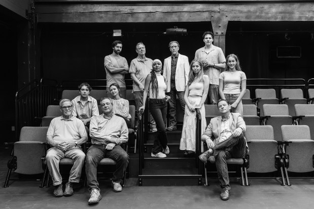 The cast of Cygnet Theatre's upcoming Sean Murray-directed "Arcadia," includes front row seated from left, Fred Harlow, Manny Fernandes and Richard Baird. All three performed in Murray's 1999 staging of the play at North Coast Repertory Theatre. Also in the 2026 cast are, second row from left, Luca Hansen, Melanie Lora, Mari Gobel, Emily Nightengale and Harper Haden. Back row from left, Tanner Vydos, Byron Ladue, Paul Morgavo, Corydon Melgoza. (Karli Cadel)