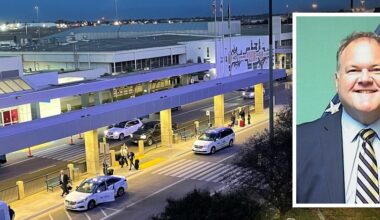 airport exterior and man's headshot