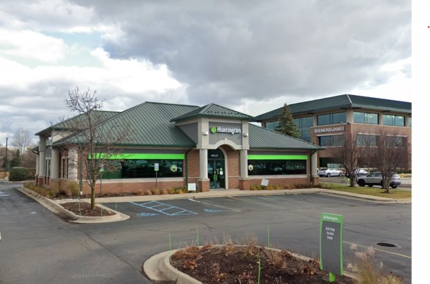 This Huntington Bank branch office on Hall Road in Clinton Township is one of 13 in Michigan scheduled to close for good next month. (GOOGLE MAPS)