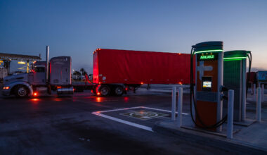 Electric vehicle chargers for class 8 electric trucks at Truck Net LLC in Otay Mesa on April 27, 2023.