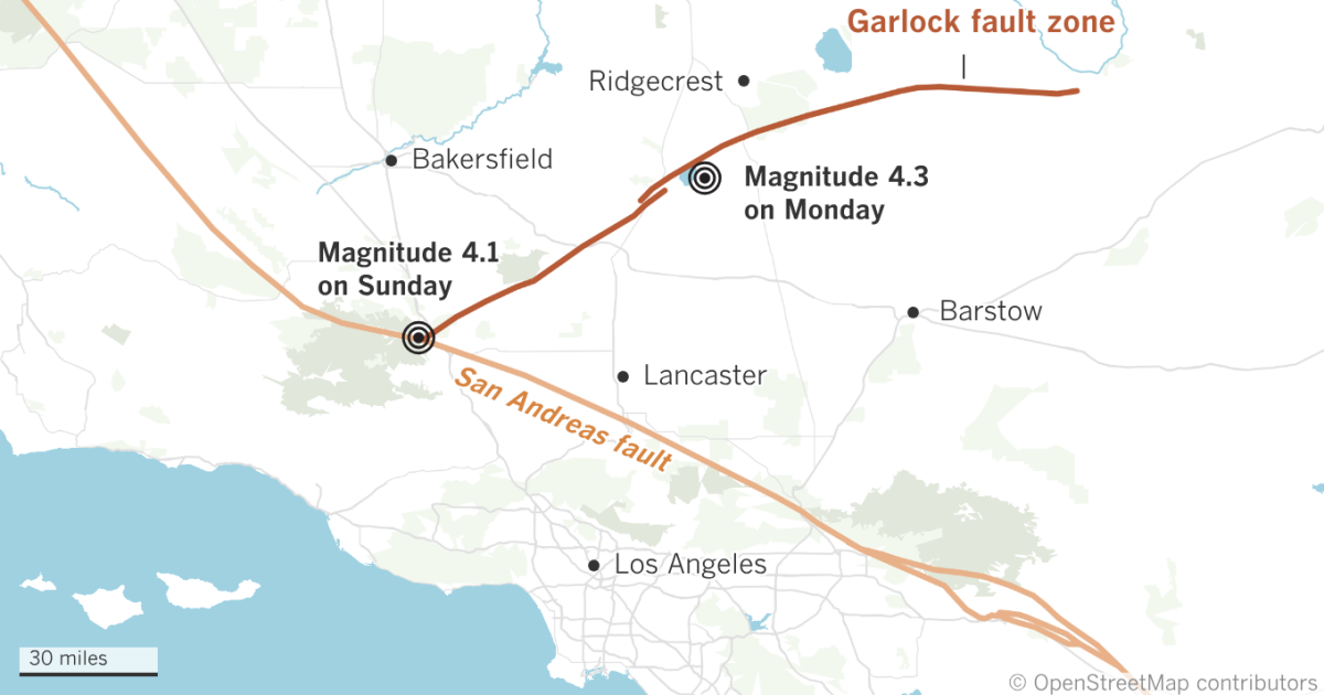 Earthquakes north of L.A. appear to be on or close to San Andreas, Garlock faults
