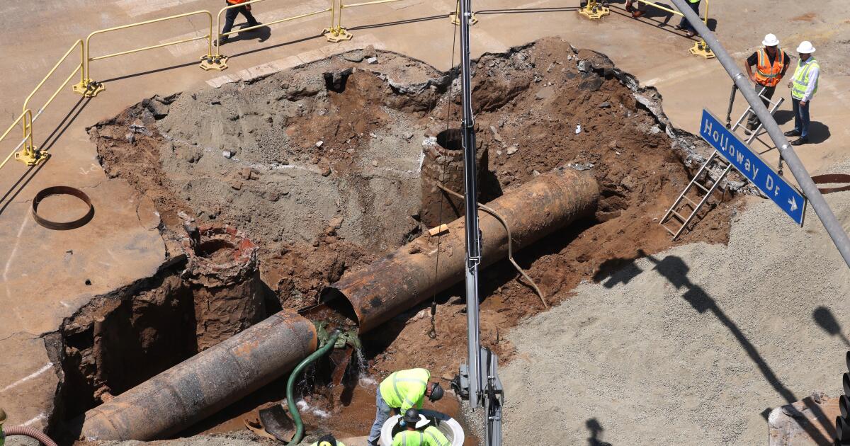 Sunset Boulevard remains closed indefinitely as ruptured trunk line repairs continue 'into this week'