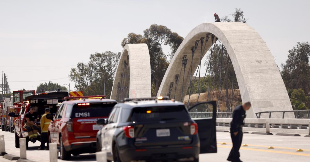 Man arrested after climbing to top of L.A.'s 6th Street Bridge, drawing police and stopping traffic