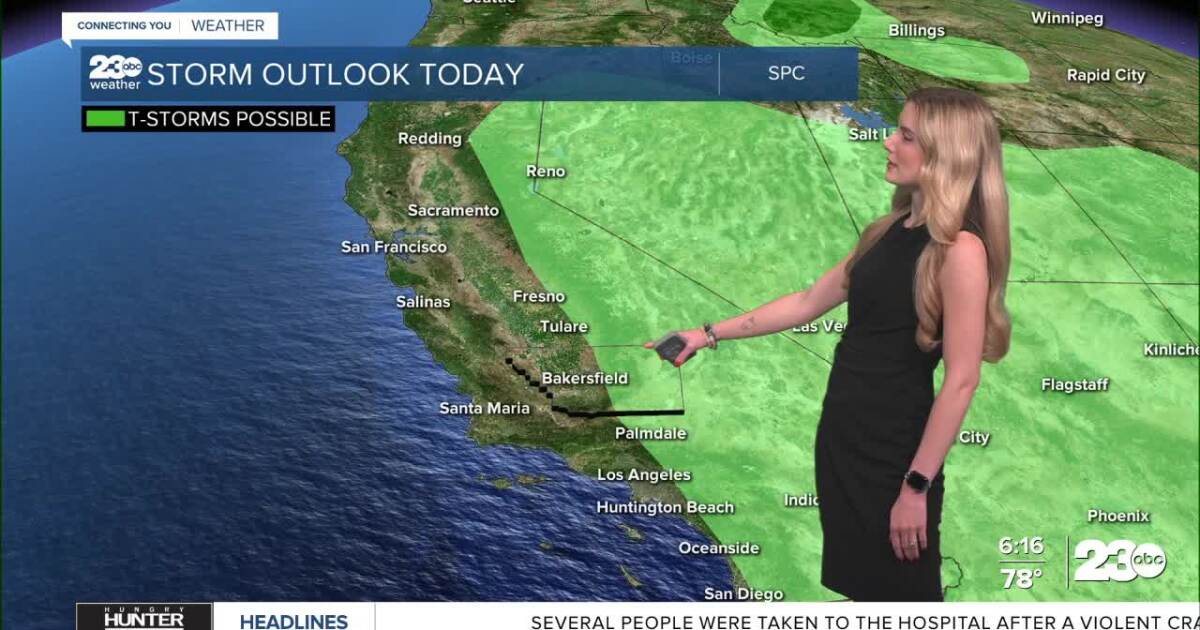 Chance for isolated thunderstorms in eastern Kern County on Monday