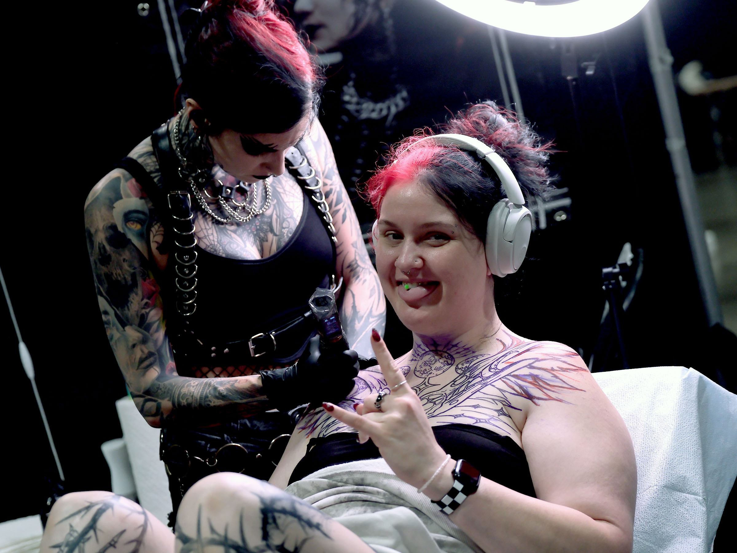 Tattoo artist at Long Beach Tattoo Arts Festival 2026 at the Long Beach Entertainment Center.