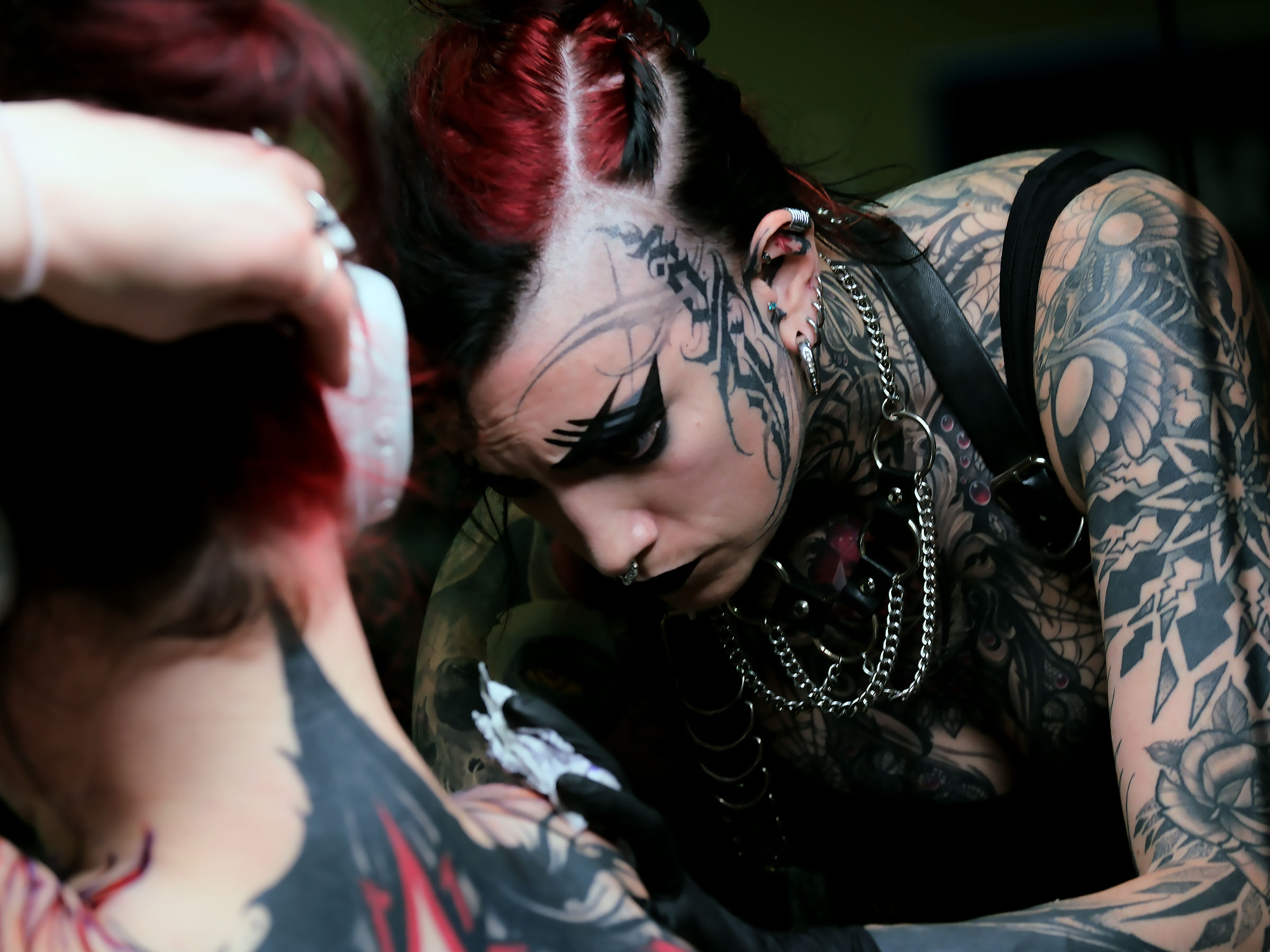 Tattoo artist at Long Beach Tattoo Arts Festival 2026 at the Long Beach Entertainment Center.