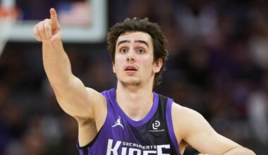 Apr 3, 2026; Sacramento, California, USA; Sacramento Kings center Maxime Raynaud (42) during the fourth quarter against the New Orleans Pelicans at Golden 1 Center. Mandatory Credit: Darren Yamashita-Imagn Images