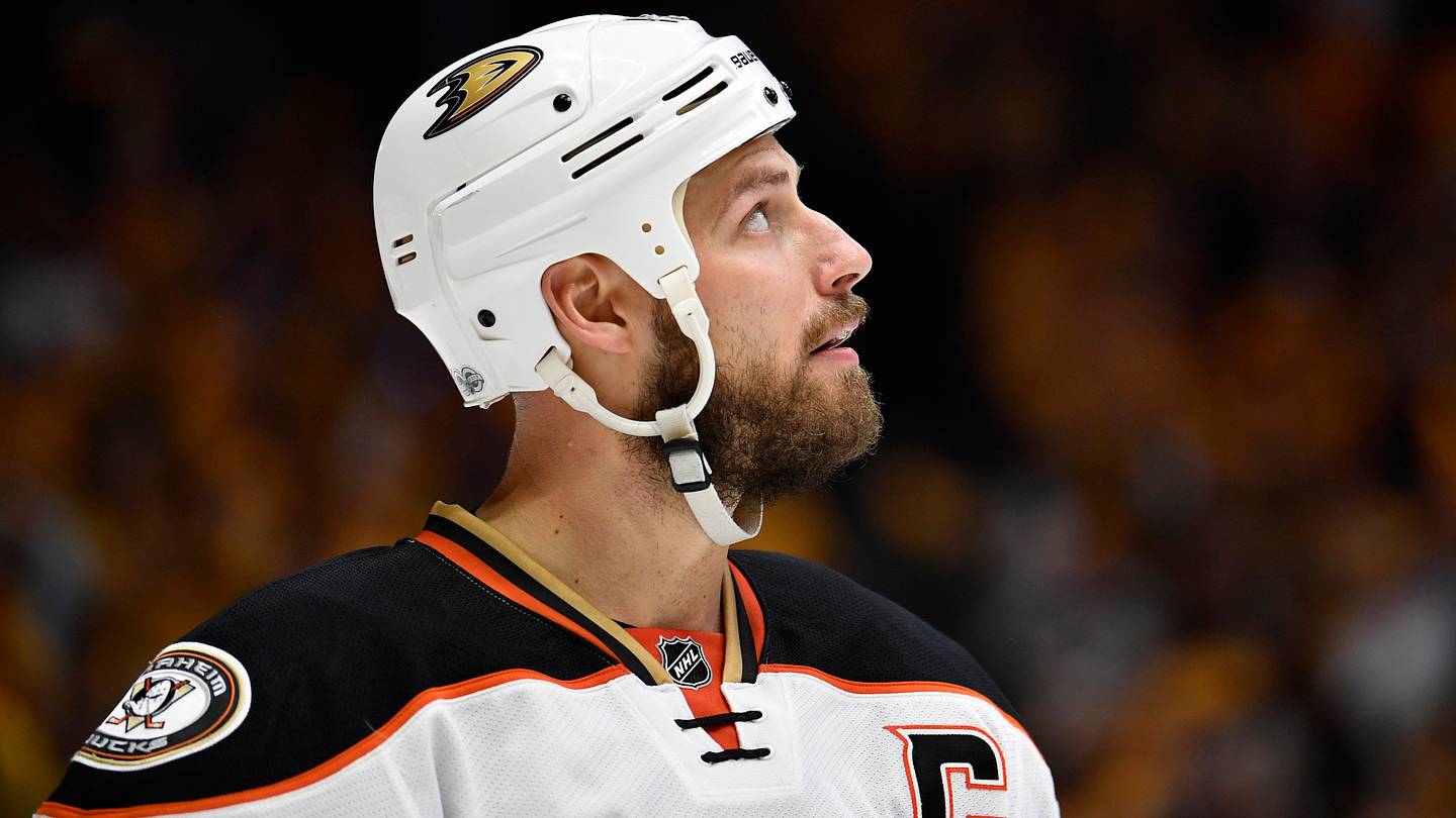 May 22, 2017; Nashville, TN, USA; Anaheim Ducks center Ryan Getzlaf (15) reacts after the winning goal by Nashville Predators center Colton Sissons (not pictured) during the third period in game six of the Western Conference Final of the 2017 Stanley Cup Playoffs at Bridgestone Arena. Mandatory Credit: Christopher Hanewinckel-USA TODAY Sports