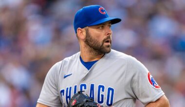 Chicago Cubs relief pitcher Michael Fulmer (32) looks on