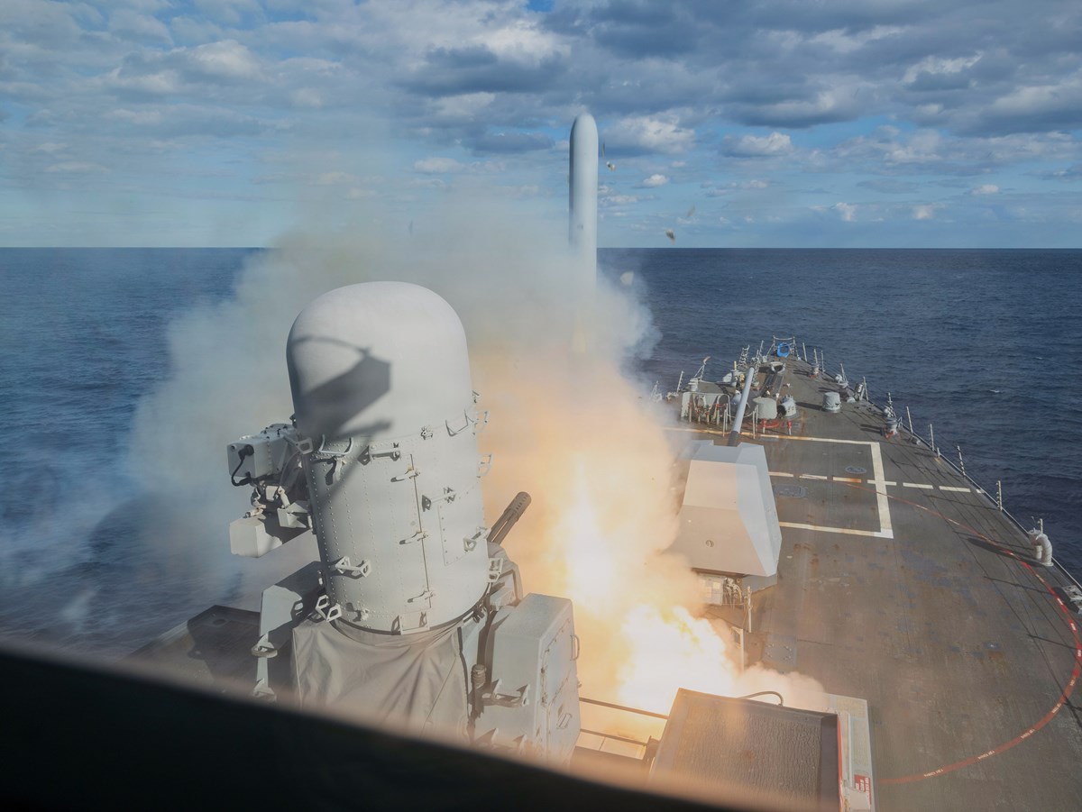 This image provided by U.S. Central Command shows the Arleigh Burke-class guided-missile destroyer USS Bulkeley (DDG 84) firing a Tomahawk Land Attack Missile (TLAM) in support of Operation Epic Fury, on Saturday, Feb. 28, 2026.