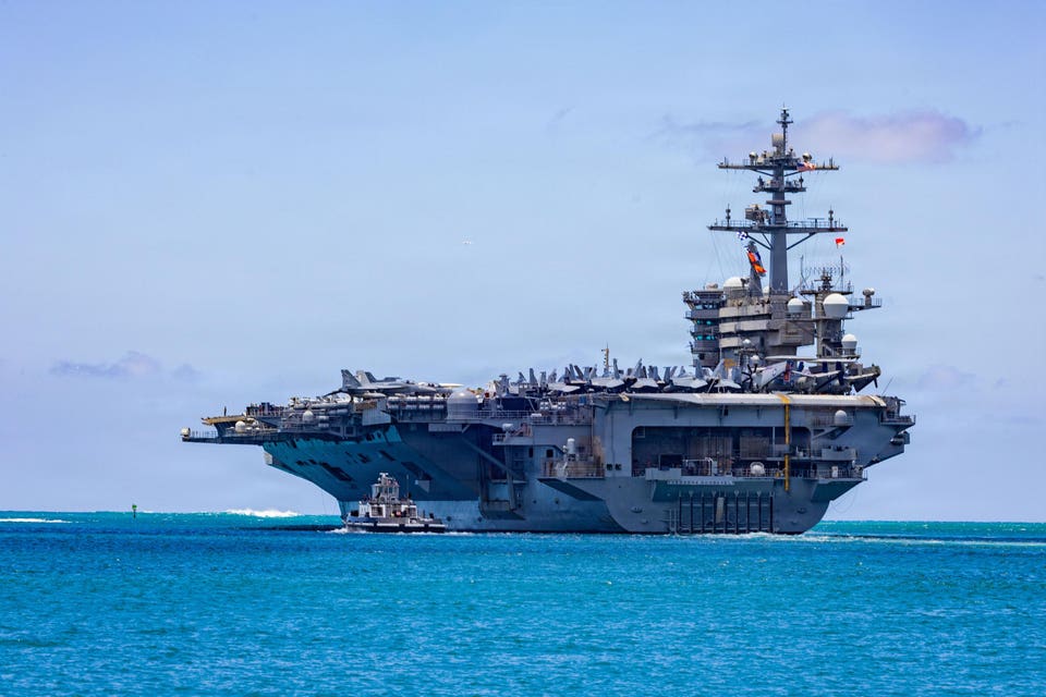 U.S.S. Theodore Roosevelt departs Pearl Harbor during RIMPAC 2026