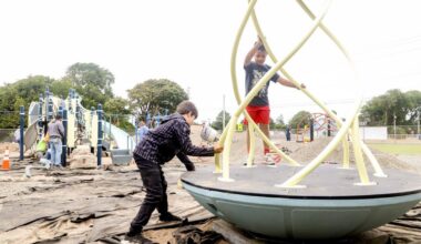 Teamwork makes the dream work: New playgrounds installed at Ocean Park and Long Beach schools
