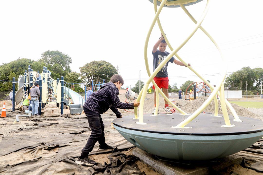 Teamwork makes the dream work: New playgrounds installed at Ocean Park and Long Beach schools