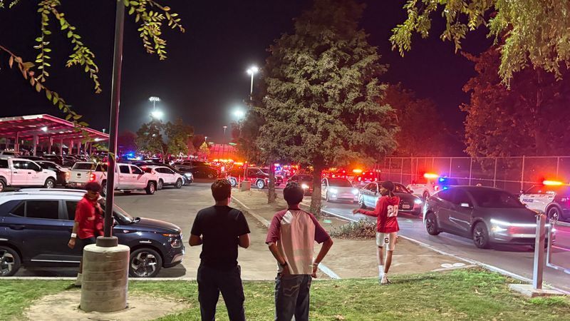 Bakersfield police confirm a 17-year-old boy died after a shooting happened during Independence High School's football game on Friday, August 21, in Bakersfield, CA. PHOTO: KBAK/KBFX