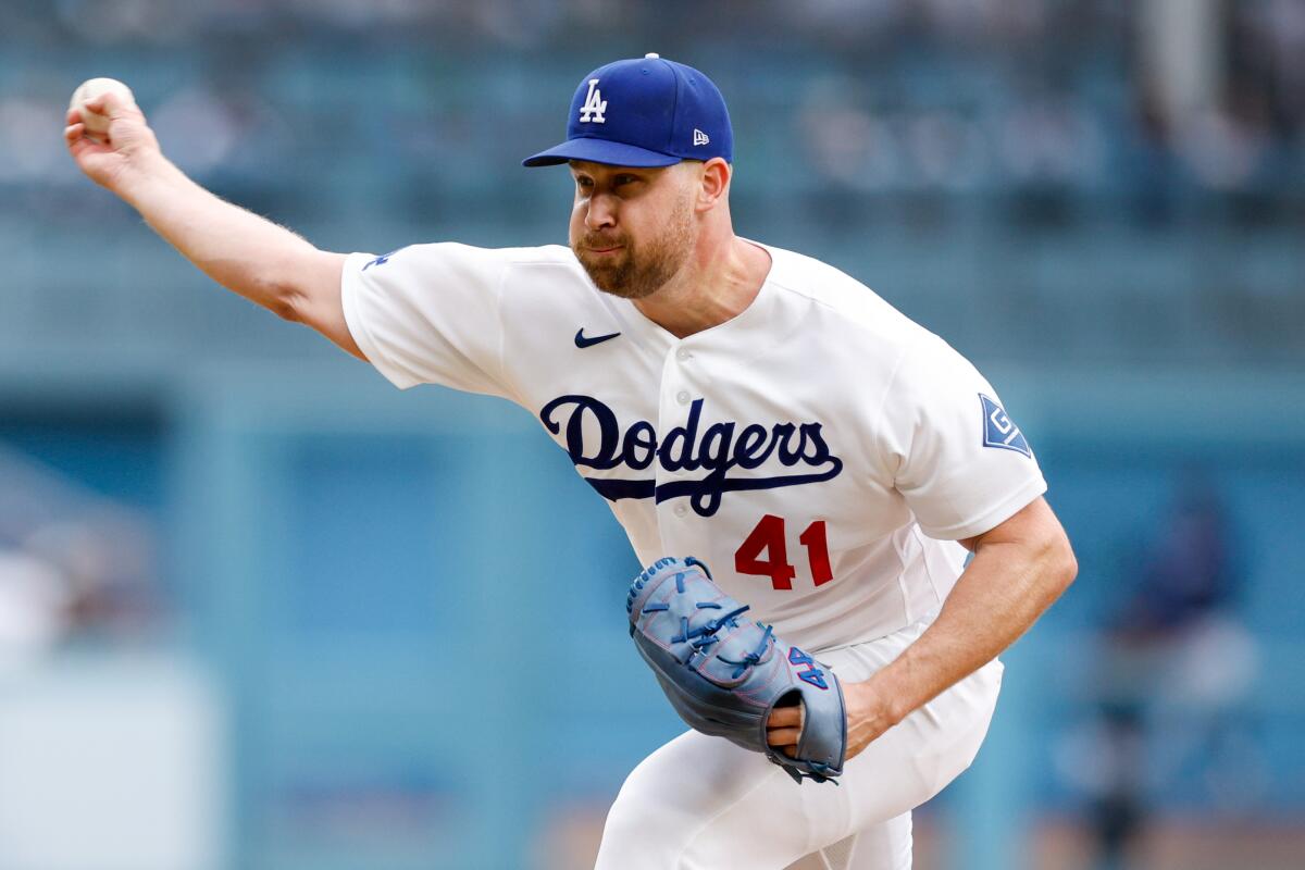 Dodgers pitcher Brock Stewart delivers against the Arizona Diamondbacks on July 12.