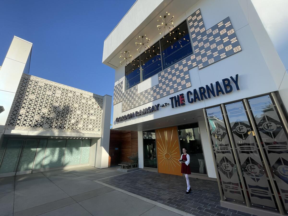 The exterior of Gordon Ramsay at The Carnaby at Downtown Disney in Anaheim.