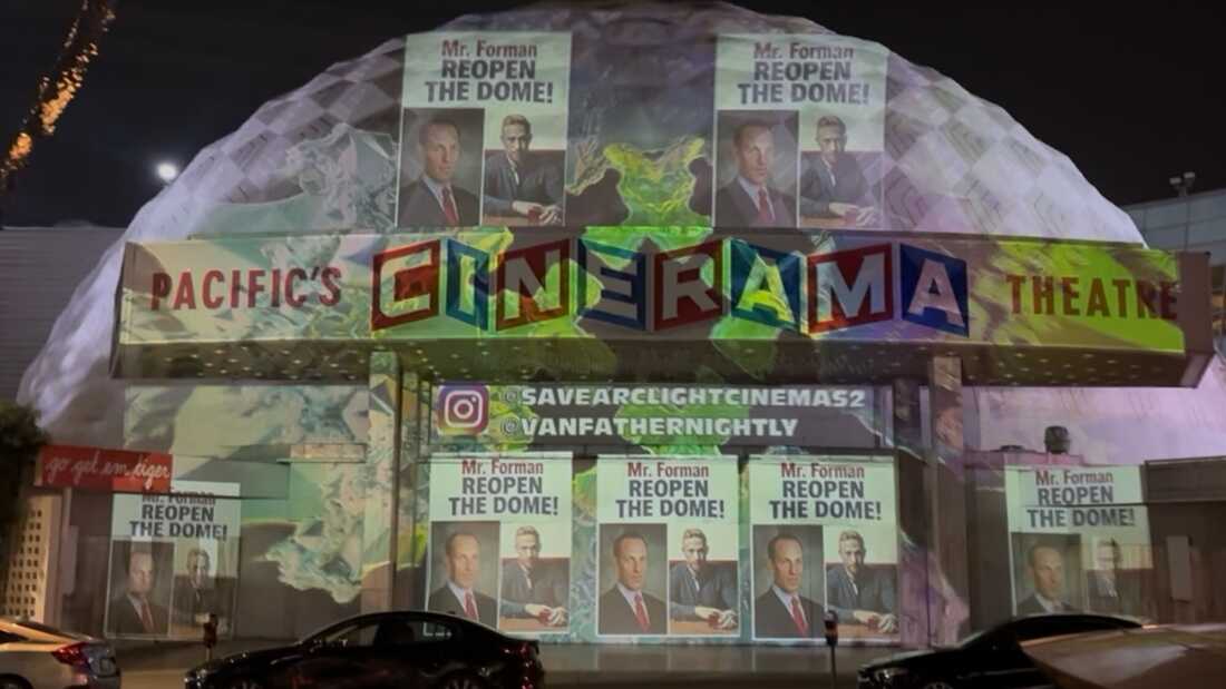 Ben Steinberg projected images onto the dome as part of a campaign to save the theater.