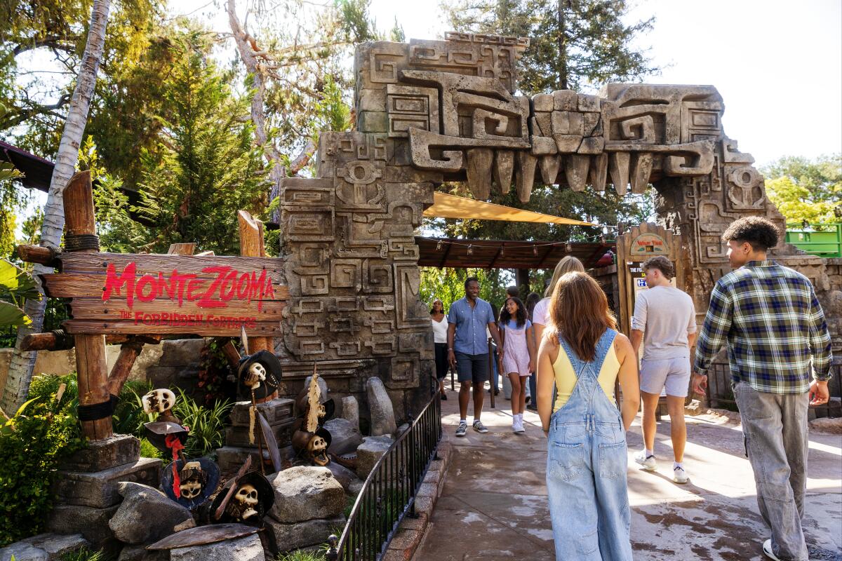 The entrance to the newly remodeled Montezooma: The Forbidden Fortress.