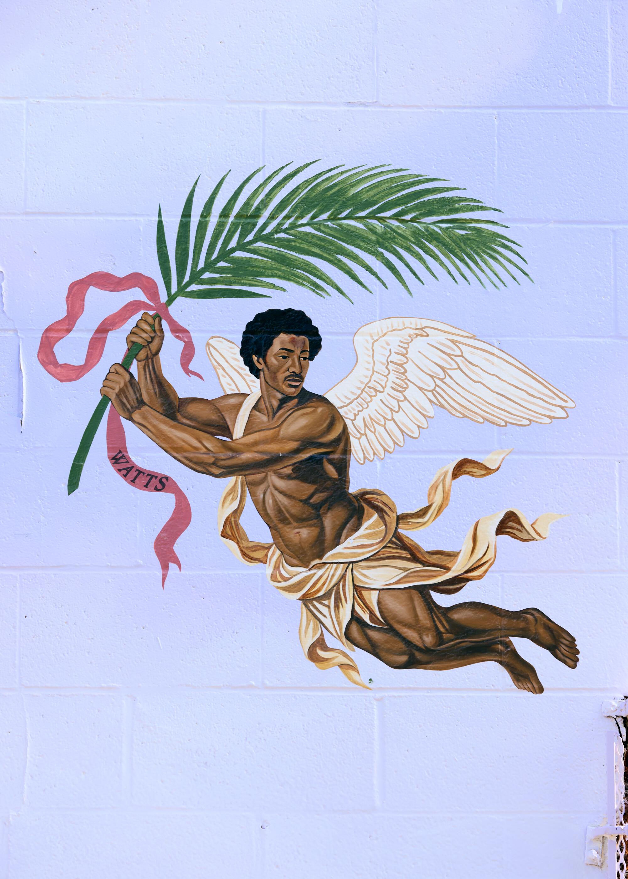 Detail of the first mural of artist, Anthony Lee Pittman, "Los Angelitos" series. Jennelle Fong / For The Times.