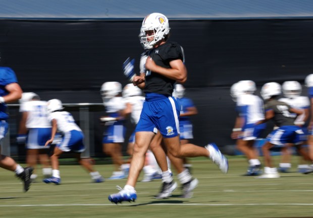 San Jose State quarterback Luke Weaver (3) runs at SJSU's first training camp football practice on the practice field at San Jose State University in San Jose, Calif., on Wednesday, July 29, 2026. (Nhat V. Meyer/Bay Area News Group)