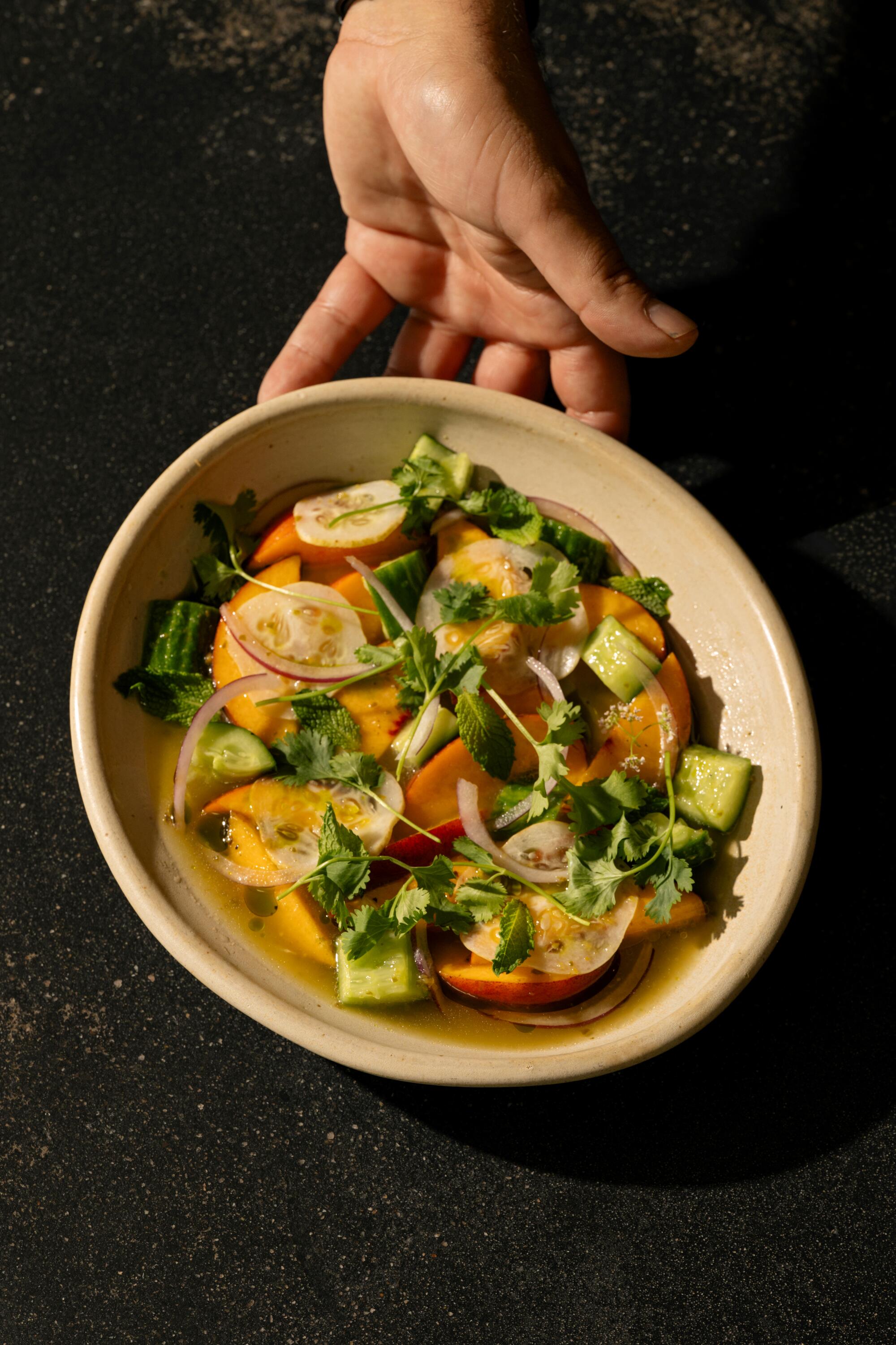 Peach aguachile at A Tí in Echo Park.