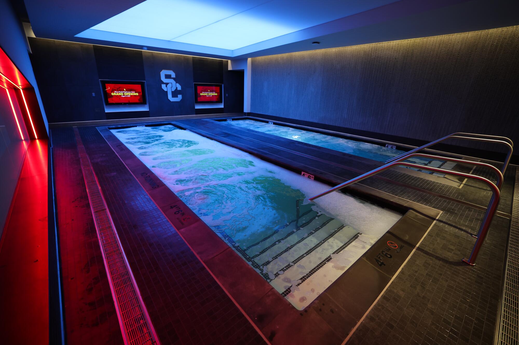 Hot tubs at the USC Bloom Football Performance Center.