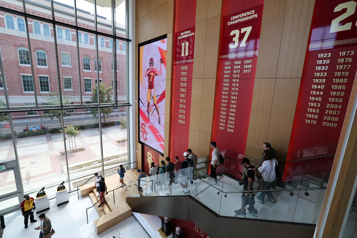 The lobby of the Bloom Football Performance Center.