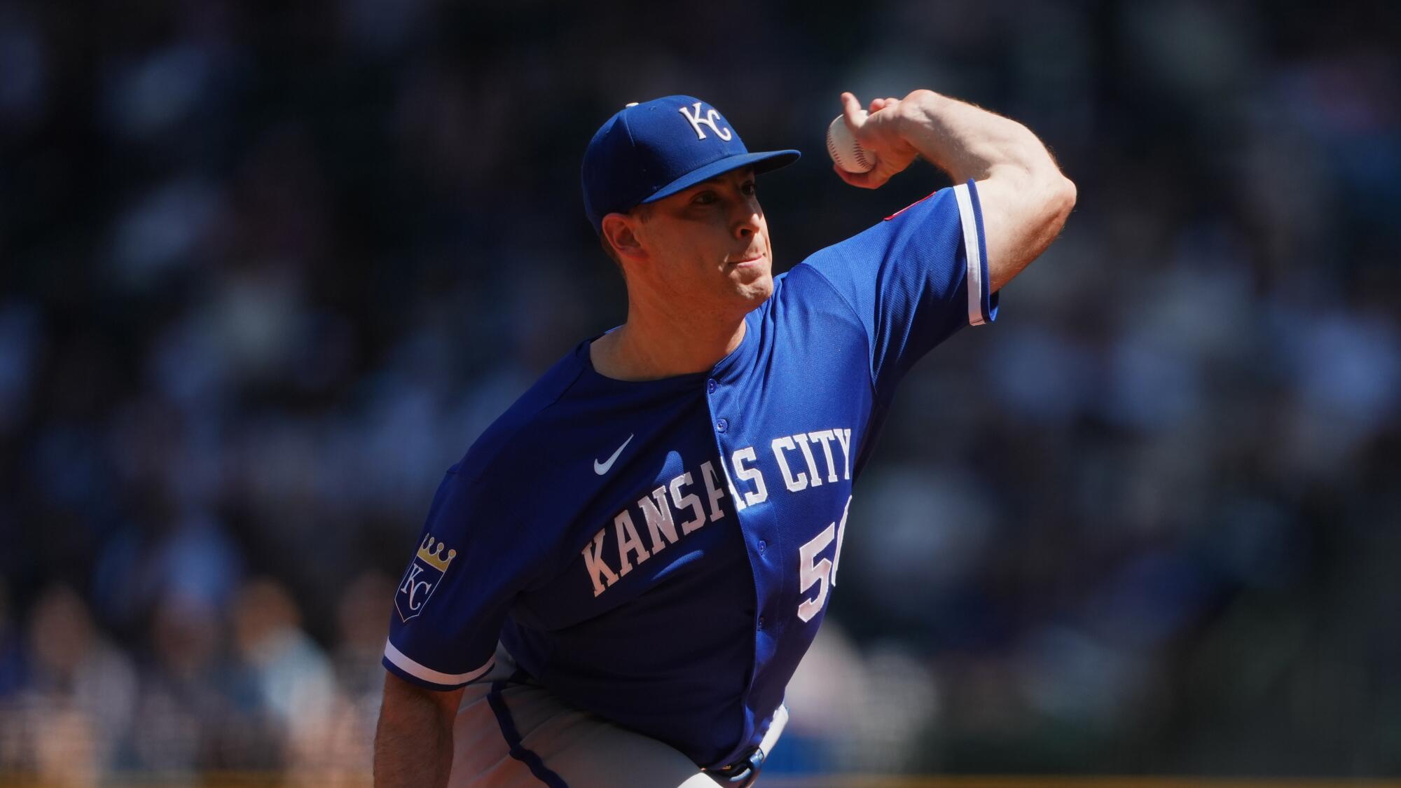Pitcher Kris Bubic throws during a game between the Kansas City Royals and Seattle Mariners on May 3.