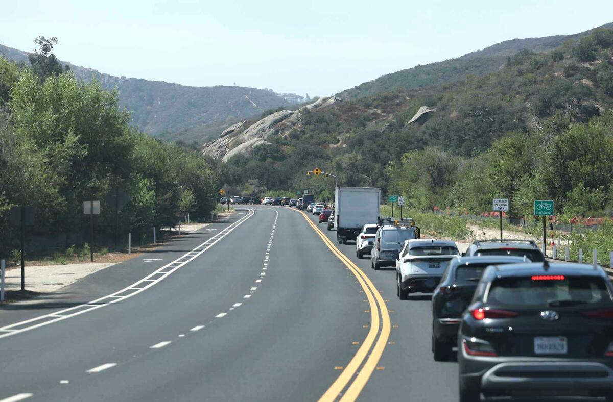 Laguna Canyon Road between El Toro Road and State Route 73 shows no power poles and an extra traffic lane.