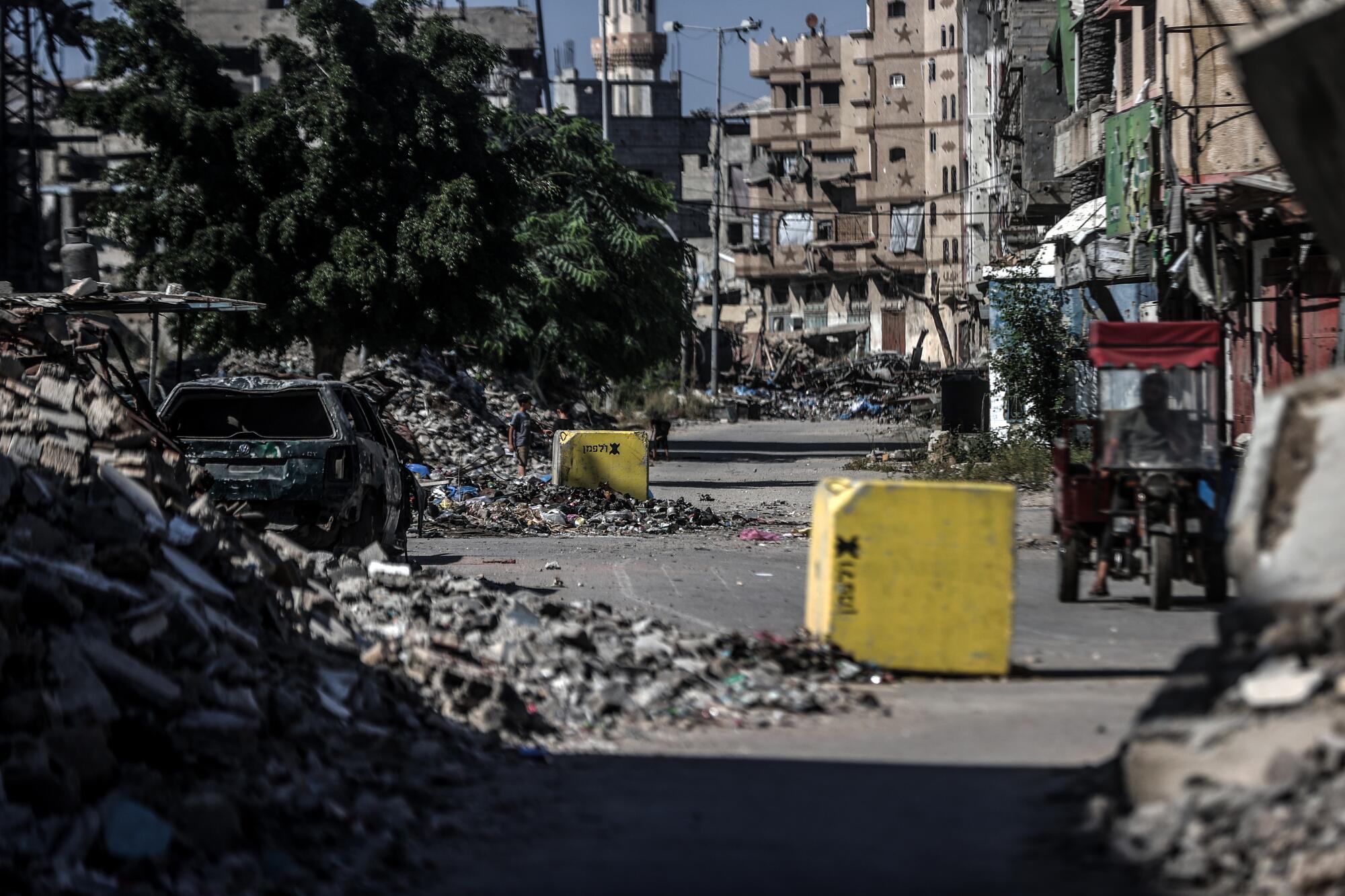 A view of yellow blocks as the Israeli forces placed new yellow concrete blocks at the Sanfura junction