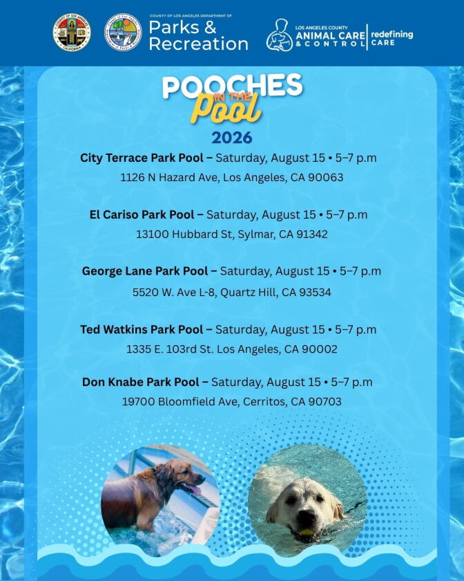 A blue background with a wave border has a list of participating pools.