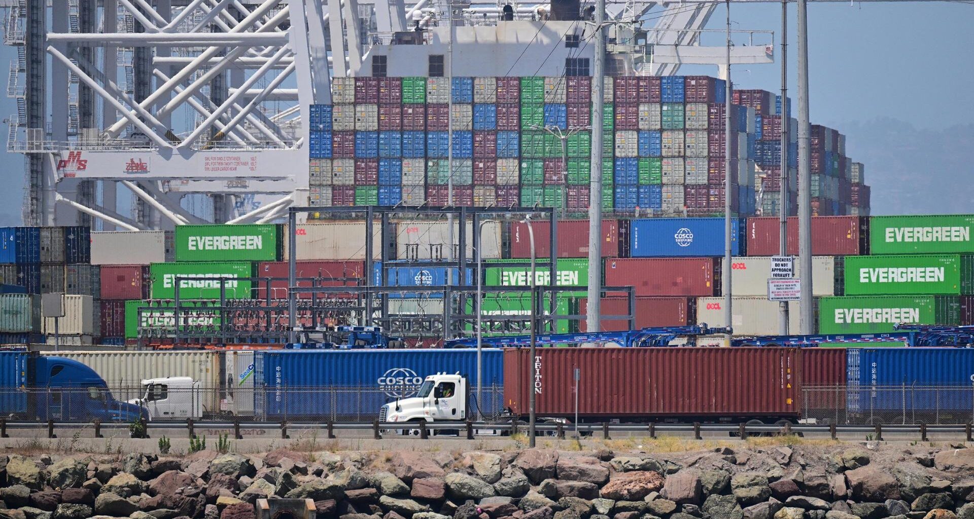 Shipping containers are seen at the Port of Long Beach,  the second-busiest container seaport in the United States, in Long Beach, California, July 17. AFP-TNS