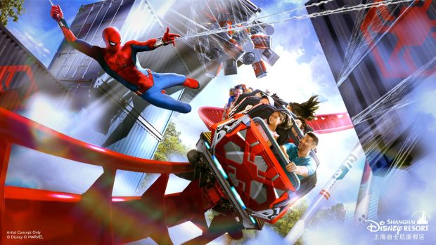 Concept art of the Spider-Man coaster coming to the new Spider-Man themed land coming to Shanghai Disneyland. (Courtesy of Disney)