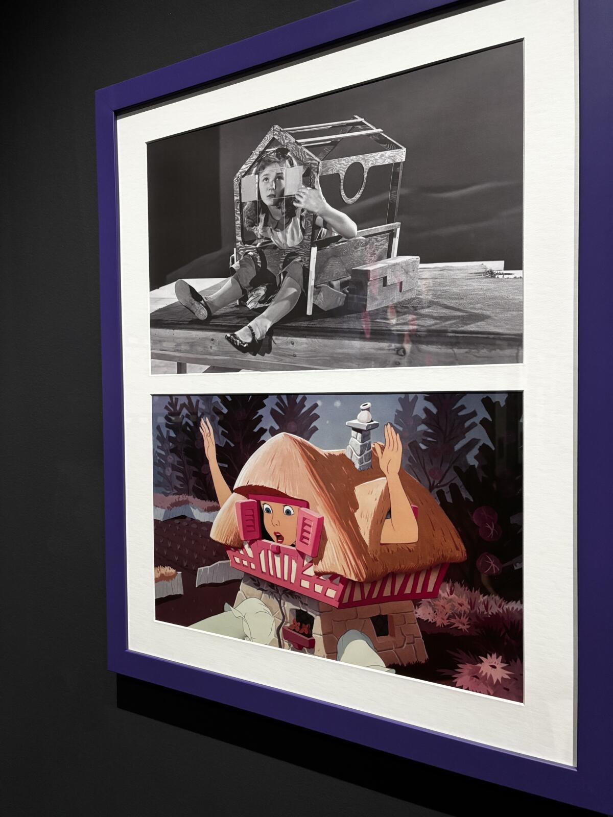 A photograph of a live-action reference and its cartoon counterpart from Disney's "Alice in Wonderland."