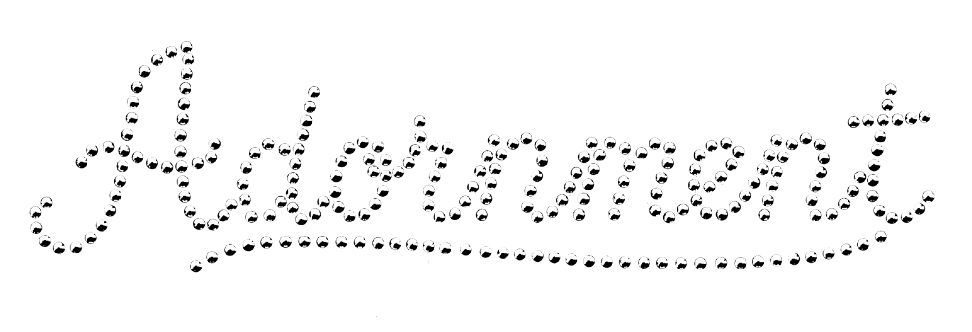 studded script lettering of the word “Adornment”