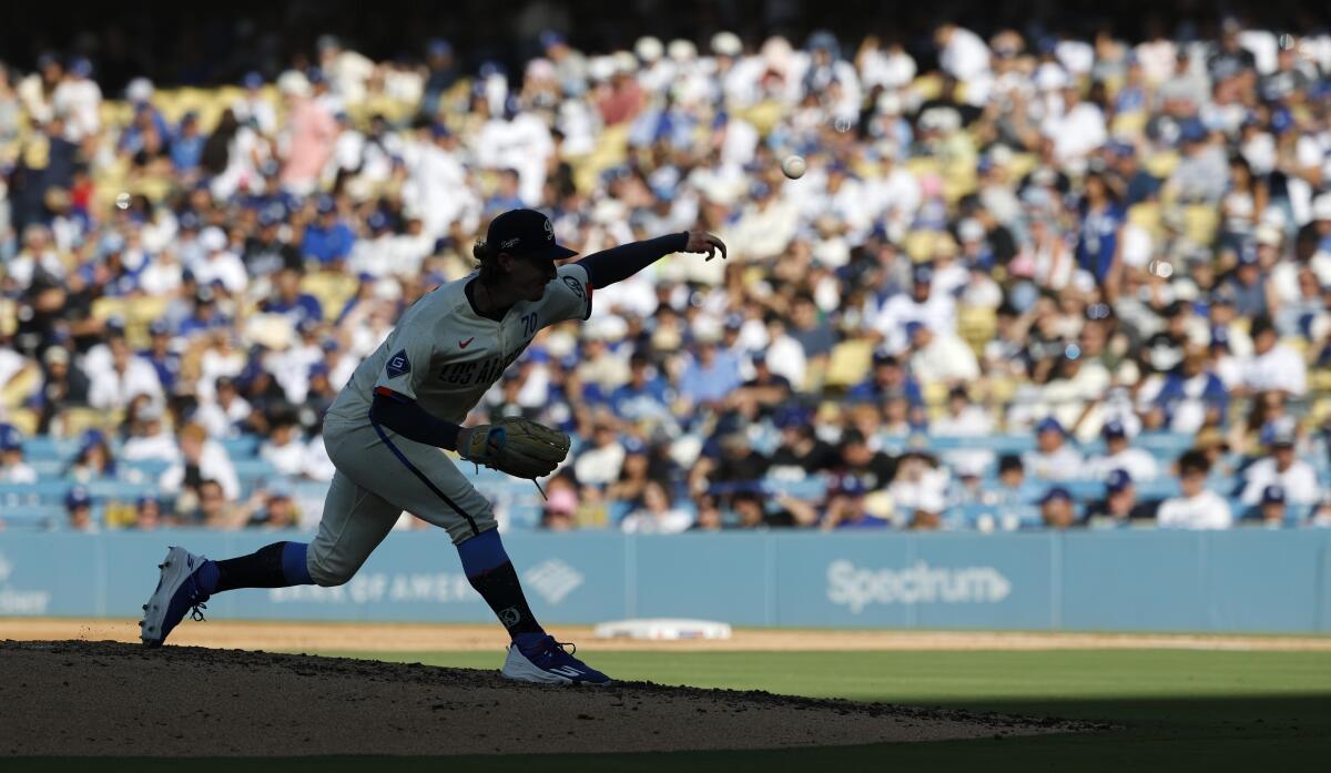 Dodgers pitcher Justin Wrobleski delivers against the Brewers on Saturday at Dodger Stadium.
