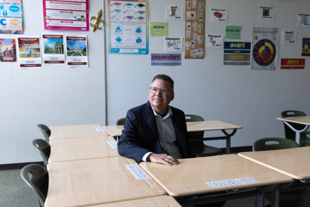 San Diego, CA - Current San Diego Unified School Board president and candidate for California Superintendent of Public Instruction, Richard Barrera, sits in an empty classroom before the first day of school at Patrick Henry High School on Monday, Aug. 10, 2026, in San Diego, CA. (Luke Johnson / The San Diego Union-Tribune)