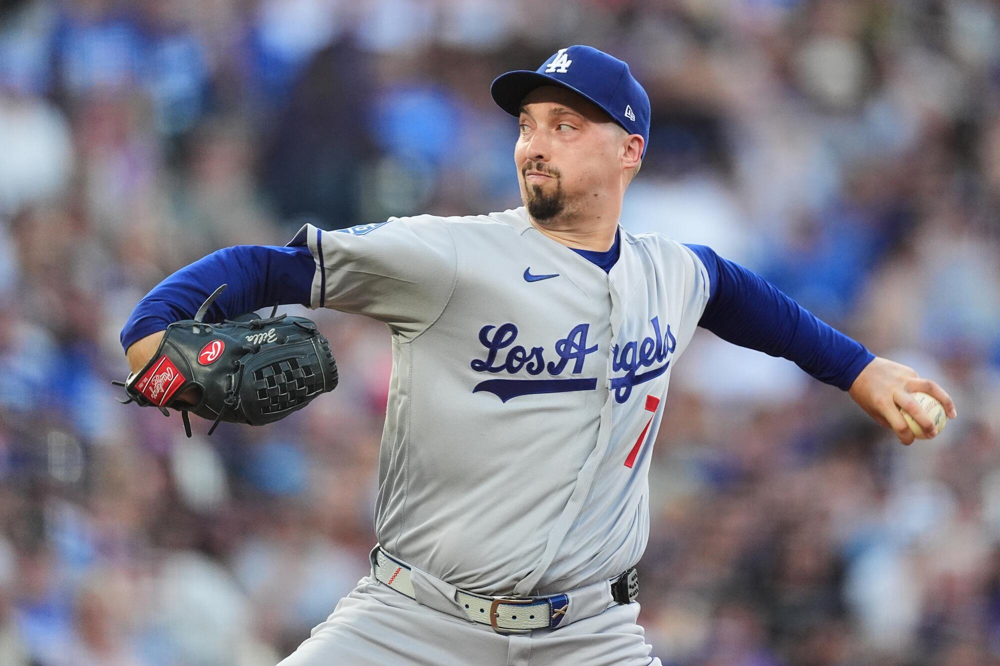 Dodgers starting pitcher Blake Snell delivers against the Colorado Rockies in the second inning Monday.