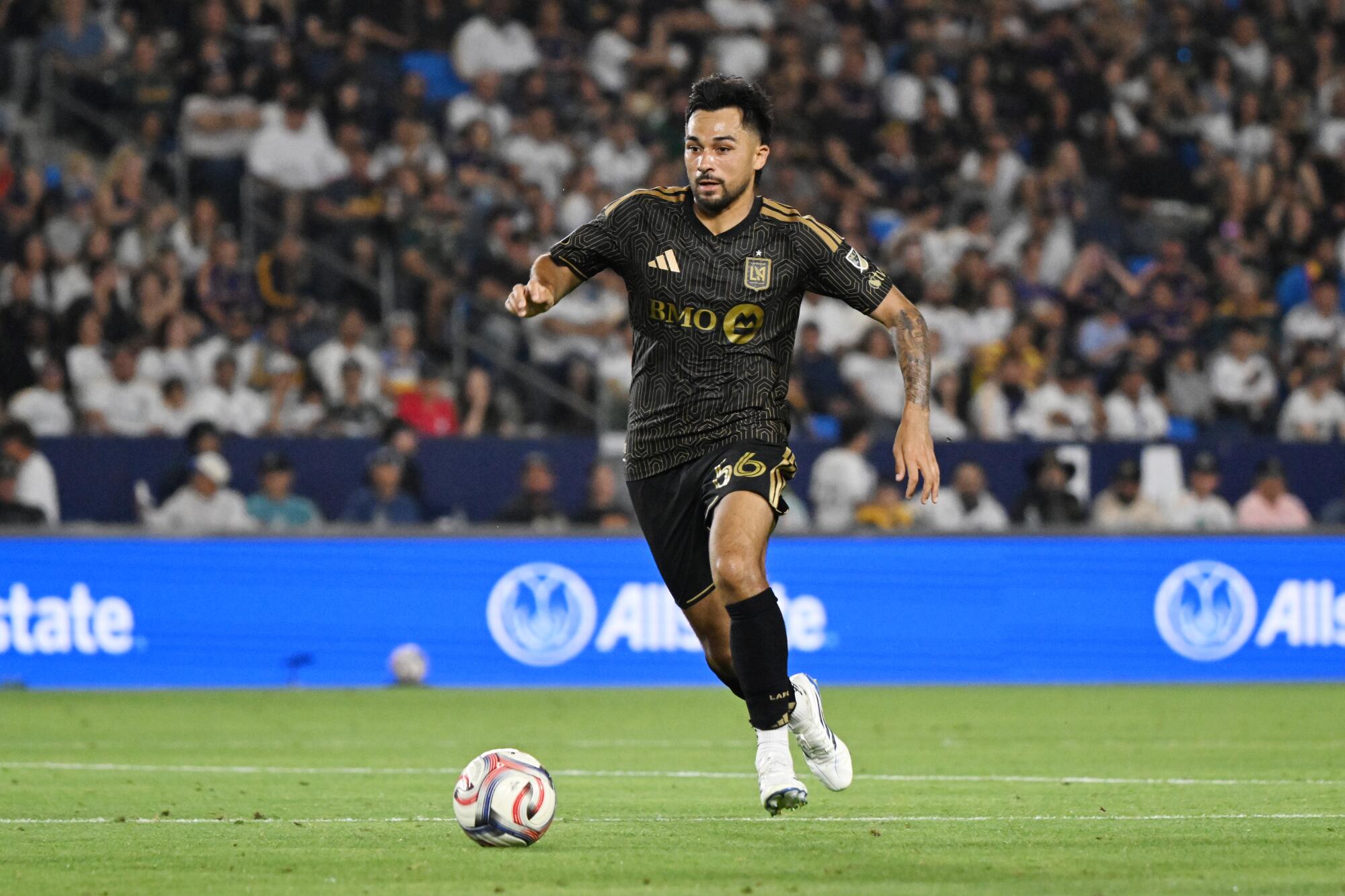 LAFC's Mathieu Choiniere controls the ball during a win over the Galaxy on July 17.