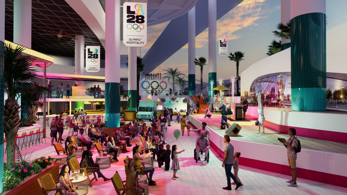 Hospitality packages for the 2028 Games include access to lounges and pavilions. Artist’s portrayal shown here. (On Location)