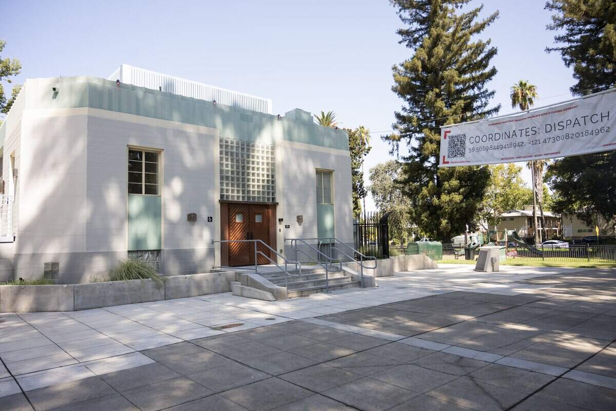 The historic 1937 fire alarm station located at Albert Winn Park on Friday, Aug. 7, 2026. The building will house the art exhibition Coordinates: Dispatch from Aug. 8 to Oct. 10, 2026.