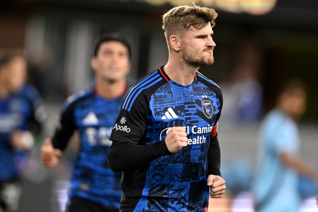 SAN JOSE, CALIFORNIA - AUGUST 22: Timo Werner #11 of the San Jose Earthquakes reacts after scoring on a penalty kick during the first half against the Minnesota United FC at PayPal Park on August 22, 2026 in San Jose, California. (Photo by Brandon Vallance/Getty Images)