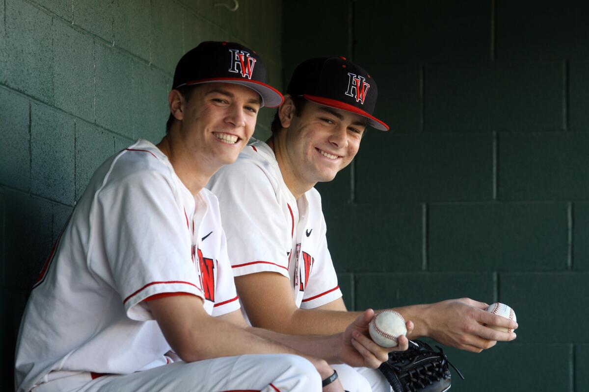 : Right–hand pitcher Lucas Giolito (right) and left–hander Max Fried (left) of Harvard–Westlake in 2012.