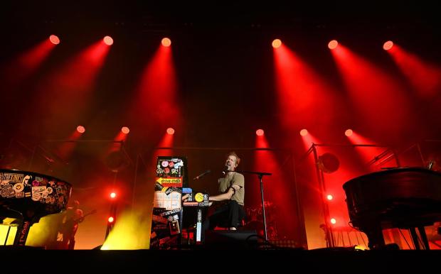 Andrew McMahon performs on his upright piano during the Three Pianos tour, August 22, 2026, at the new F&M Bank Amphitheater of Long Beach. (Photo by Steven Georges, Contributing Photographer)