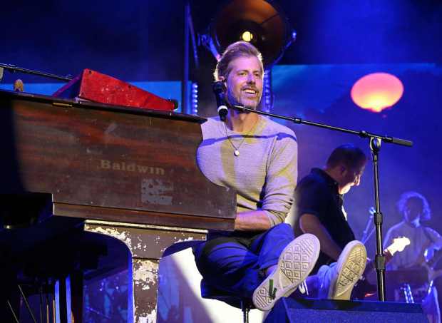 Andrew McMahon performs on his upright piano during the Three Pianos tour, August 22, 2026, at the new F&M Bank Amphitheater of Long Beach. (Photo by Steven Georges, Contributing Photographer)