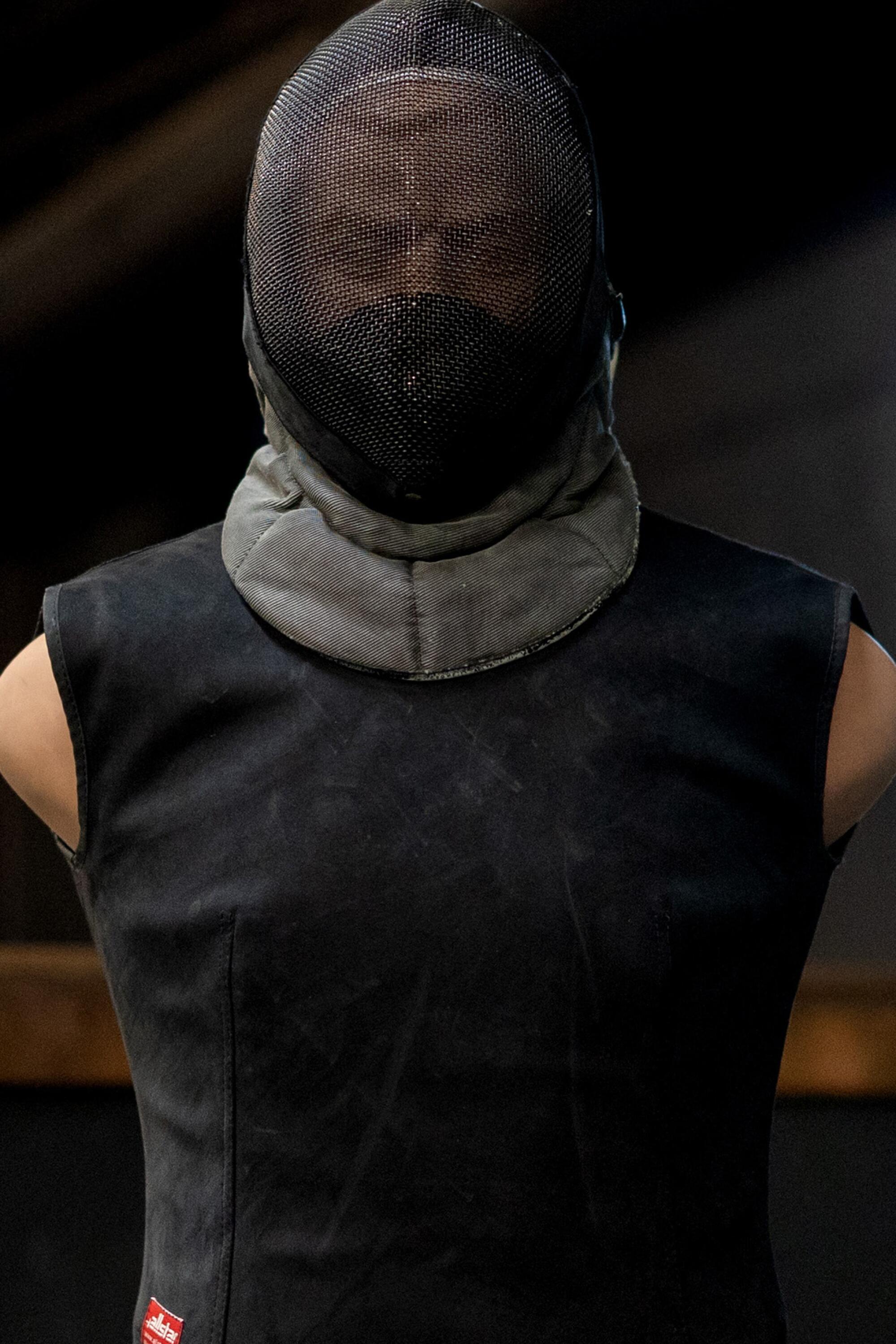 A training mannequin stands ready for target practice inside Swordplay LA’s Burbank facility.