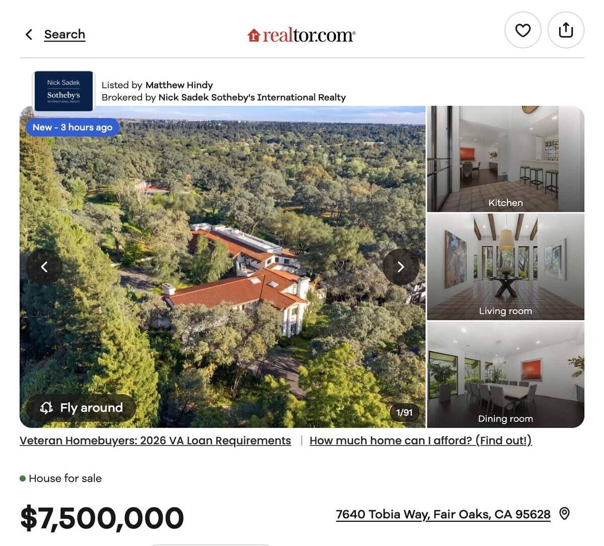 Gov. Gavin Newsom’s home in Fair Oaks listed on Monday, Aug. 24, 2026, for $7.5 million.