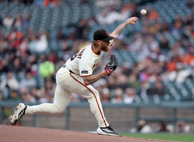 San Francisco Giants starting pitcher Carson Whisenhunt #88 throws against the Cincinnati Reds in the first inning of their MLB game at Oracle Park in San Francisco, Calif., on Monday, August 24, 2026. (Jane Tyska/Bay Area News Group)