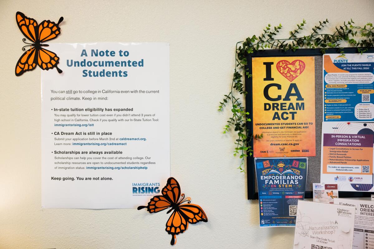 Signs supporting undocumented immigrants in the Undocu-Falcons office.